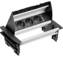 Настольный блок розеток GTV 3 розетки Schuko, без нижнего корпуса, с щёткой, алюминий, с проводом 1,5 метра AE-PBC3GS-53BKS