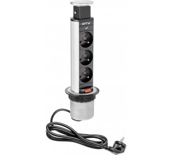 Выдвижной блок розеток GTV 3 розетки French, серый с проводом 1,5 метра AE-BPW3U60-80 1