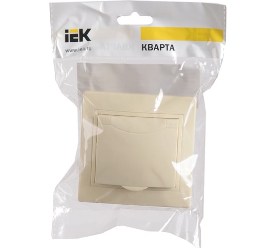 1 местная розетка IEK КВАРТА c заземляющим контактом, с крышкой, 16А кремовый ERK15-K33-16-DM