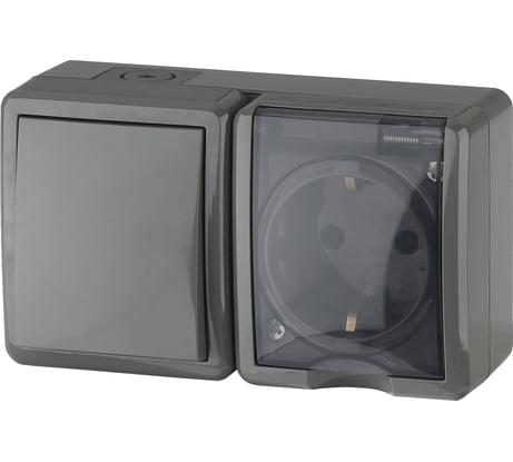 Блок розетка и выключатель ЭРА 11-7401-03 IP54, 16A 10AX -250В, ОУ, Эксперт, серый Б0020734