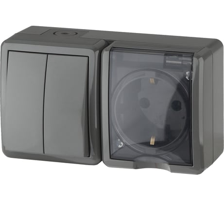 Двойной блок розетка и выключатель ЭРА 11-7402-03 IP54, 16A 10AX -250В, ОУ, Эксперт, серый Б0020736