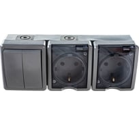 Блок две розетки + двойной выключатель ЭРА 11-7404-03 IP54, 16A 10AX -250В, ОУ, Эксперт серый Б0027676