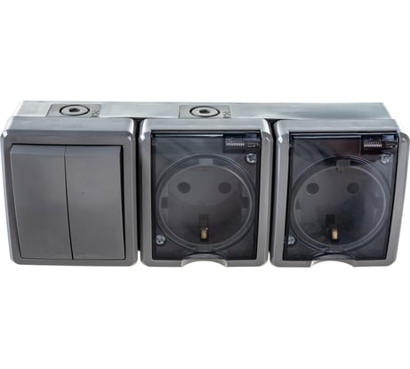 Блок две розетки + двойной выключатель ЭРА 11-7404-03 IP54, 16A 10AX -250В, ОУ, Эксперт серый Б0027676