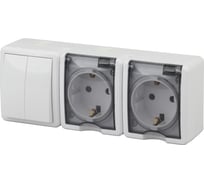 Двойной блок две розетки + выключатель ЭРА 11-7404-01 IP54, 16A 10AX -250В, ОУ, Эксперт белый Б0027675