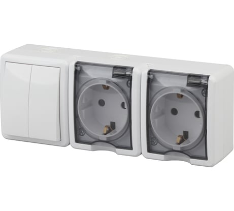 Двойной блок две розетки + выключатель ЭРА 11-7404-01 IP54, 16A 10AX -250В, ОУ, Эксперт белый Б0027675