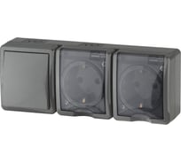 Блок две розетки + выключатель ЭРА 11-7403-03 IP54, 16A 10AX -250В, ОУ, Эксперт, серый Б0027674