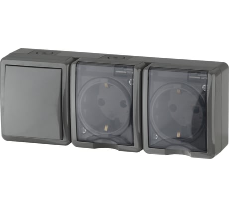 Блок две розетки + выключатель ЭРА 11-7403-03 IP54, 16A 10AX -250В, ОУ, Эксперт, серый Б0027674