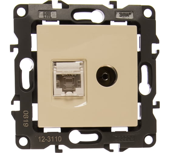 Комбинированная розетка ЭРА 12-3110-02 RJ45 TV, IP20, 12, слоновая кость Б0027442