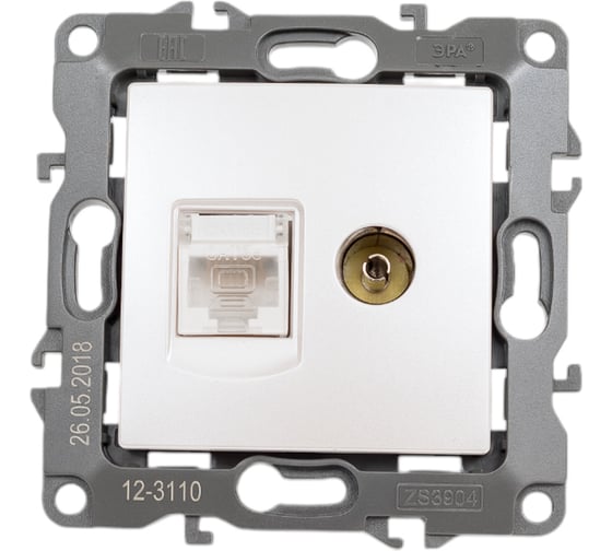 Комбинированная розетка ЭРА 12-3110-15 RJ45 TV, IP20, 12, перламутр Б0027450