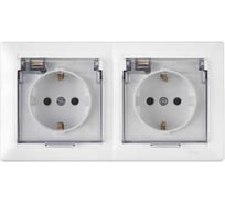 2-местная розетка Bylectrica СУ с заземлением IP44, с крышкой серия СТИЛЬ, белый РС16-418
