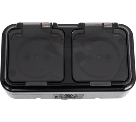 2-местная розетка Bylectrica ОУ IP54 серия ПРАЛЕСКА АКВА, РА16-302 черный 1