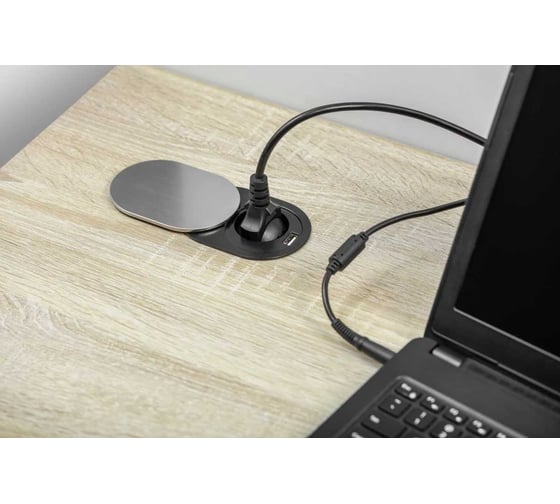 Круглая врезная розетка GTV CHARGER MINI French, 60 мм, 1xUSB 2,4A, провод 1,9 м, инокс AE-BPW1U1UCH-51
