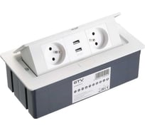 Настольный блок розеток GTV SOFT 2 розетки, French, 2xUSB, белый, с проводом 1,5 метра AE-PBSUC2GU-10