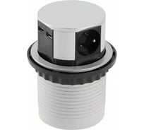 Блок розеток GTV круглый, врезной, 3 розетки, COMFORT, French, 2xUSB 2,4A, провод 1,5м, алюминий AE-BPW3U100U-53