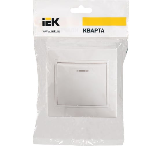 Одноклавишный выключатель IEK КВАРТА в сборе, белый, с индикацией EVK11-K01-10-DM