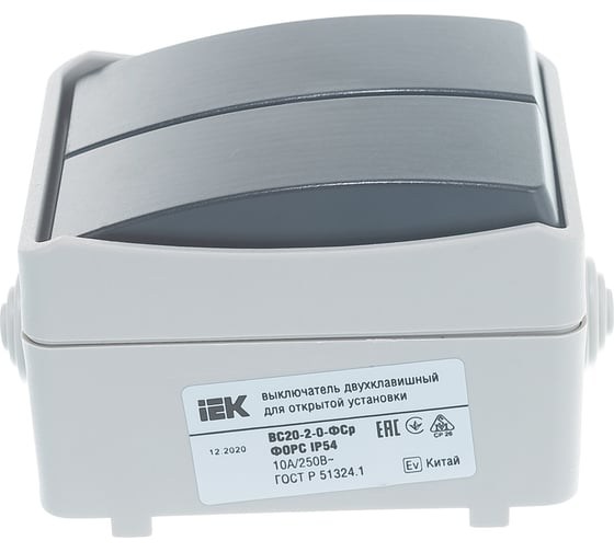 2-клавишный выключатель IEK ОП Форс 10А IP54 ВС20-2-0-ФСр ИЭК EVS20-K03-10-54-DC
