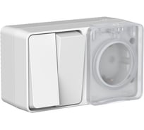 Блок: Розетка с заземлением со шторками Systeme Electric, 16 АХ, 250 В, Выключатель 2-клавишный, 10 АХ, AtlasDesign Profi IP54, открытой установки, Серый ATN543074