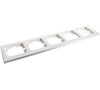 Пятиместная горизонтальная рамка LEZARD RAIN б/ вст белая с бок. вст. хром 703-0225-150