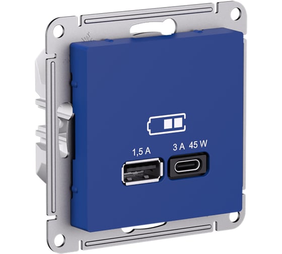 Розетка usb a+c Systeme Electric Atlasdesign аквамарин 45w, fast charge (qc.pd) ATN001129