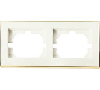 Двухместная горизонтальная рамка LEZARD RAIN с вст. цв. бежевый + золото 703-0326-147