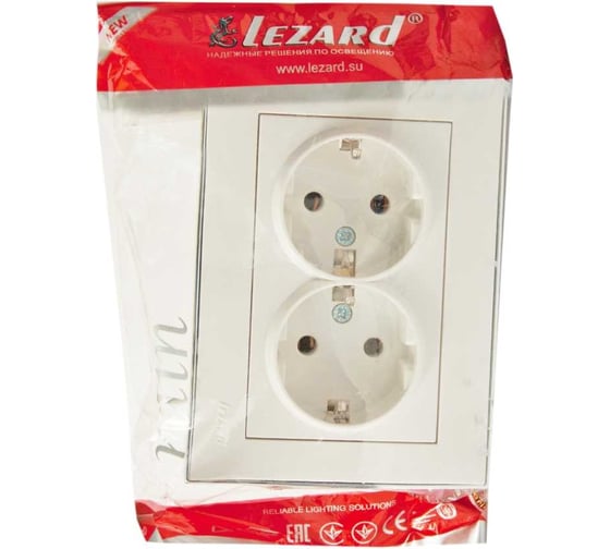 Двойная розетка LEZARD RAIN б/ з керамика белый с бок. вст. хром 703-0225-128
