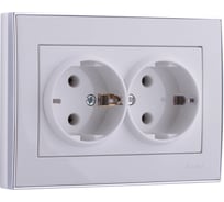 Двойная розетка LEZARD RAIN с/ з керамика белый с бок. вст. хром 703-0225-127