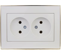 Двойная розетка LEZARD RAIN б/ з керамика белый с бок. вст. золото 703-0226-128