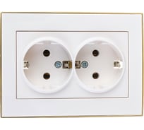 Двойная розетка LEZARD RAIN с/ з керамика белый с бок. вст. золото 703-0226-127