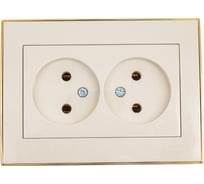 Двойная розетка LEZARD RAIN б/ з керамика крем с бок. вст. золото 703-0326-128