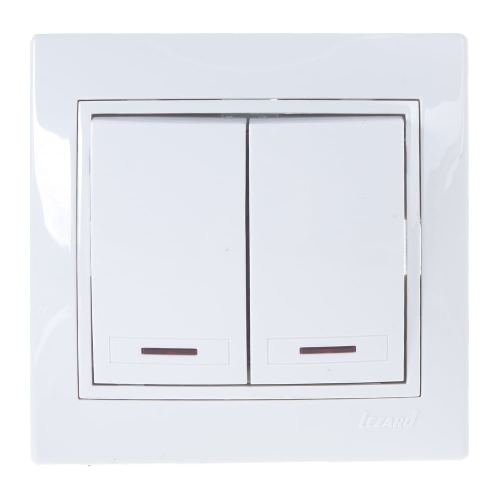 Двойной выключатель с подсветкой LEZARD MIRA белый с белой вставкой 701 ...
