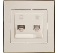 Розетка LEZARD RAIN компьютер+телефон белый с бок. вст. золото 703-0226-143