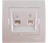 Розетка LEZARD RAIN компьютер+телефон жемчужно-белый металлик 703-3030-143