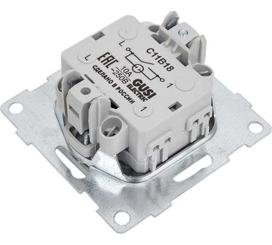 Выключатель GUSI ELECTRIC Ugra 1 клавиша, индикация, СУ, 10А, 250В, серебро С11В18-004
