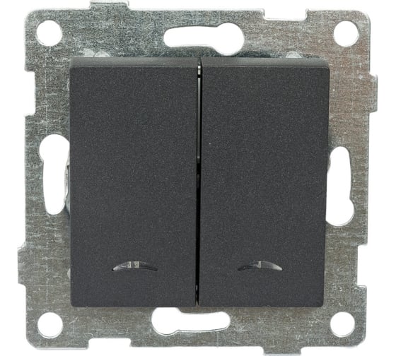 Выключатель GUSI ELECTRIC Ugra 2 клавиши, индикация, СУ, 10А, 250В, графит С11В28-010