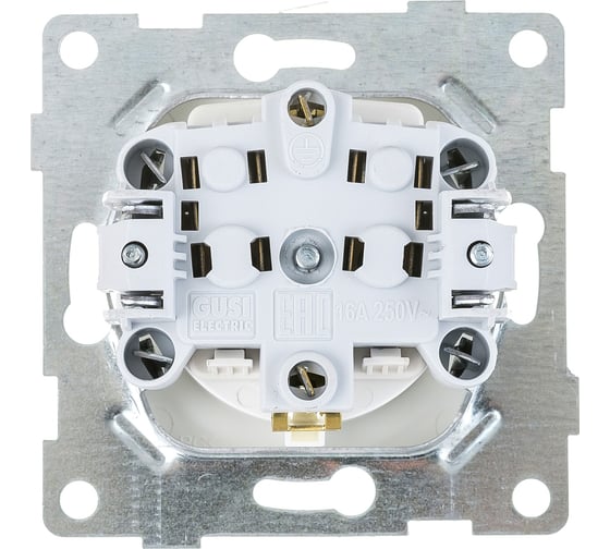 Розетка GUSI ELECTRIC Ugra МЕХ 1-ой с/з с з/ш, СУ, 16А, 250В, белый С11Р4-001
