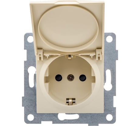 Розетка GUSI ELECTRIC Ugra МЕХ 1-ой с/з с з/ш и крышкой, СУ, 16А, 250В, бежевый С11Р91-003