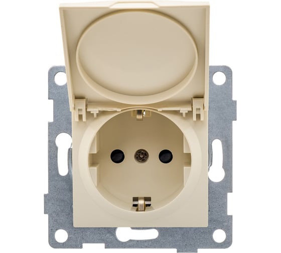 Розетка GUSI ELECTRIC Ugra МЕХ 1-ой с/з с з/ш и крышкой, СУ, 16А, 250В, бежевый С11Р91-003