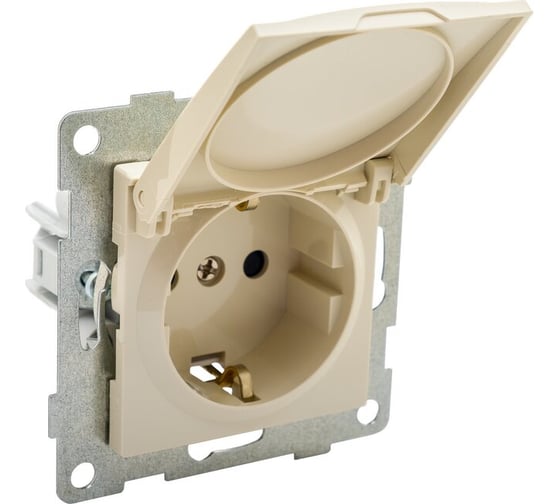 Розетка GUSI ELECTRIC Ugra МЕХ 1-ой с/з с з/ш и крышкой, СУ, 16А, 250В, бежевый С11Р91-003