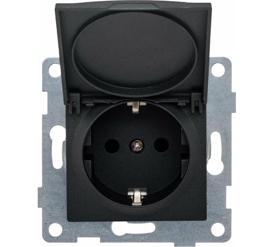 Розетка GUSI ELECTRIC Ugra МЕХ 1-ой с/з с з/ш и крышкой, СУ, 16А, 250В, графит С11Р91-010