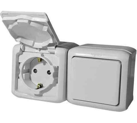 Выключатель+розетка Legrand 2К+З шторки IP44 серый 782348