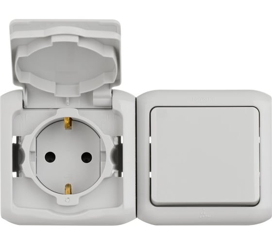 Выключатель+розетка Legrand 2К+З шторки IP44 серый 782348