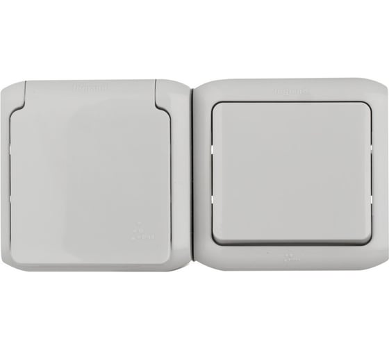 Выключатель+розетка Legrand 2К+З шторки IP44 серый 782348