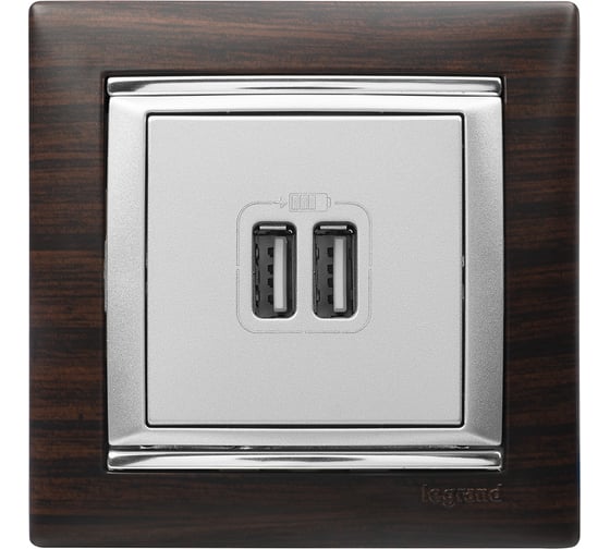 Зарядное устройство Legrand USB тип А / тип А Legrand Valena 3000мА 15Вт алюминий 770270