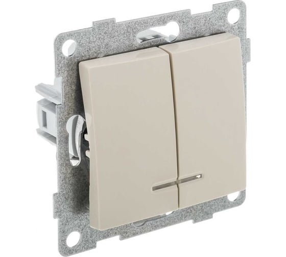Выключатель GUSI ELECTRIC Bravo 2 клавиши, индикатор, СУ, 10А, 250В, бежевый С10В28-003