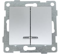 Выключатель GUSI ELECTRIC Bravo 2 клавиши, индикатор, СУ, 10А, 250В, серебро С10В28-004