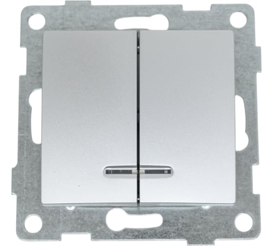 Выключатель GUSI ELECTRIC Bravo 2 клавиши, индикатор, СУ, 10А, 250В, серебро С10В28-004