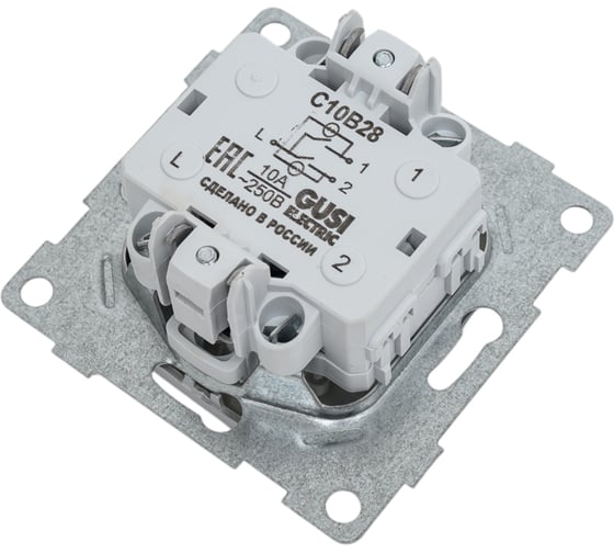 Выключатель GUSI ELECTRIC Bravo 2 клавиши, индикатор, СУ, 10А, 250В, серебро С10В28-004