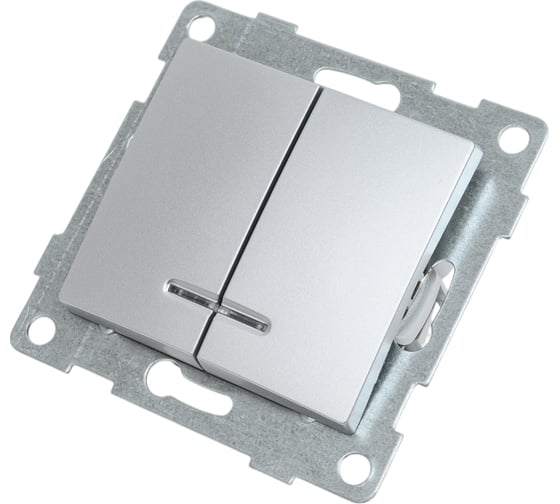 Выключатель GUSI ELECTRIC Bravo 2 клавиши, индикатор, СУ, 10А, 250В, серебро С10В28-004