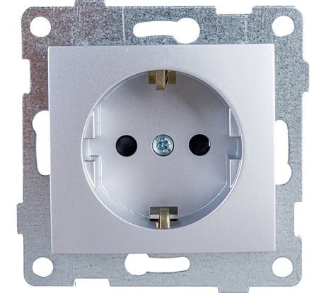 Розетка GUSI ELECTRIC Bravo 1-ой с/з с з/ш, СУ, 16А, 250В, серебро С10Р4-004
