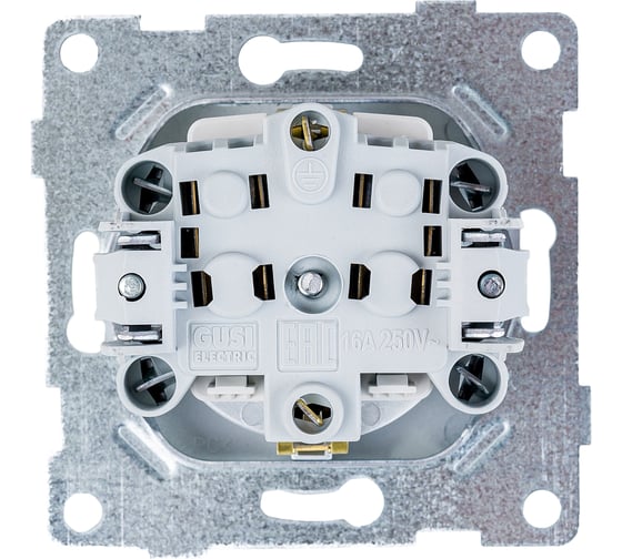 Розетка GUSI ELECTRIC Bravo 1-ой с/з с з/ш, СУ, 16А, 250В, серебро С10Р4-004